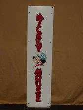 VINTAGE 40" X 9 3/4" MICKEY MOUSE PAINTED CARDBOARD SIGN