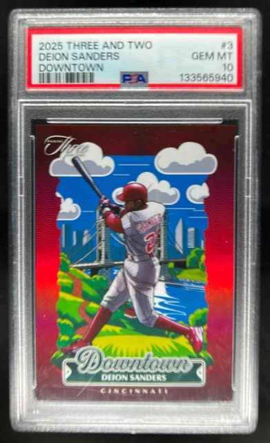 2025 Panini Three and Two Deion Sanders Downtown SSP #3 Reds PSA 10