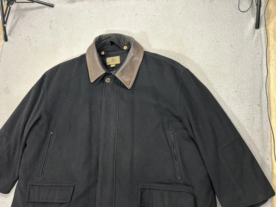 Chaqueta Rainforest Para Hombres 5X Negra Mezcla de Lana de Cachemira Cuello de Cuero Aislado Foto 2 de 4