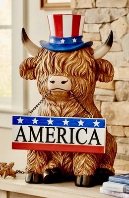 Hobby Lobby VIRAL 13  XL Patriotic July 4th Highland Cow & America Sign NEW