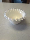 VTG Fenton Silver Crest Rose Bowl Vase Ruffled Edge Milk Glass Small