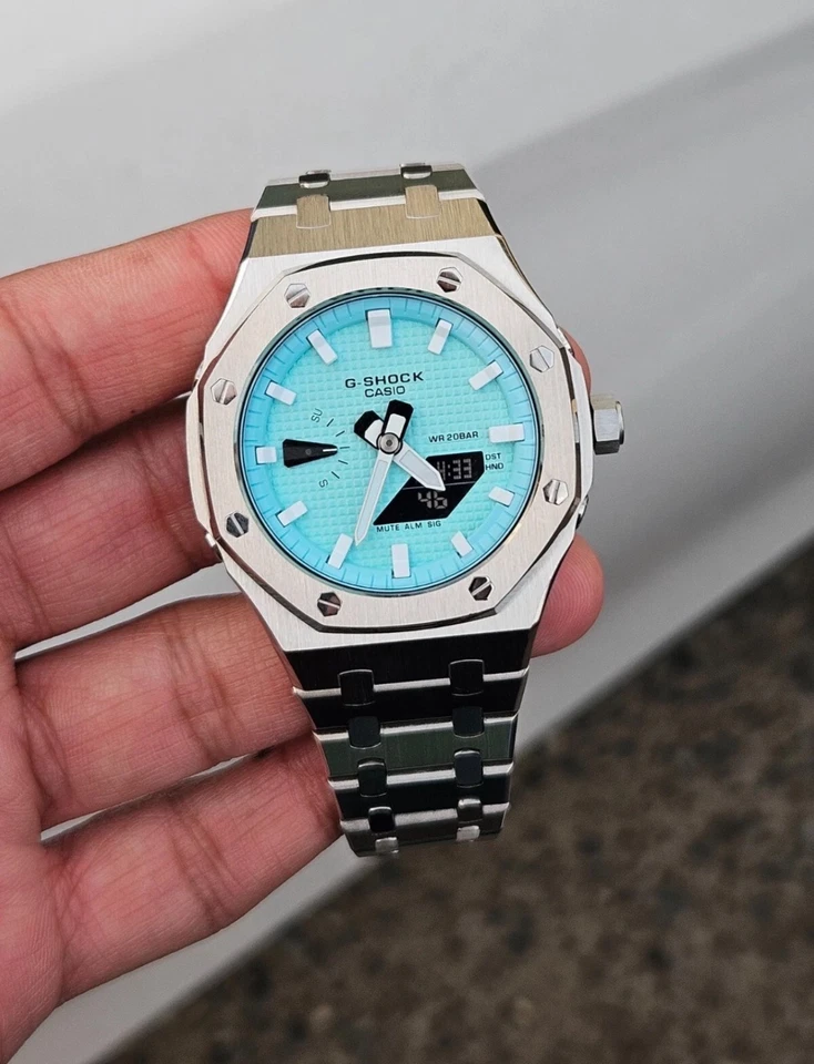 Casio G-Shock GA2100 Personalizado Modificado Bebé Esfera Azul y Pulsera de Acero Inoxidable Foto 2 de 4