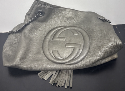 Gucci GG Soho Medium Gray Pebbled Calfskin Leather Handbag 308982
