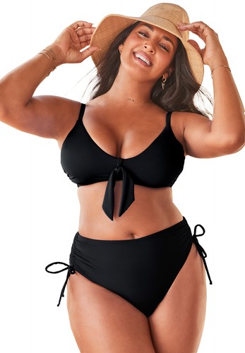 Swimsuits for All Mentor Tie Front High Waist Side Tie Bikini Set