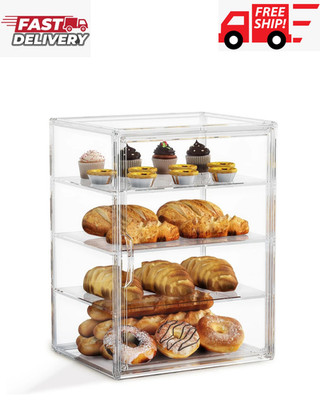 4-Tier Pastry Display Case Large Bread Box for Kitchen Countertop Adjustable