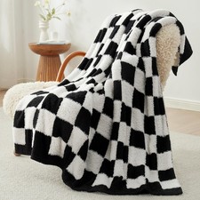 Snuggle Sac Faux Fur Throw Blanket for Couch,Black Checker Blanket, Cozy Soft...