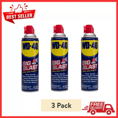 3 Pack WD-40 Multi-Use Product Big-Blast Lubricant with Wide Nozzle Spray,18 oz