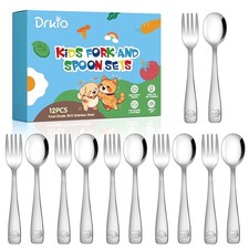 DRKIO Stainless Steel Toddler Utensils Set - 12 Pieces Kids Silverware Set Ch...