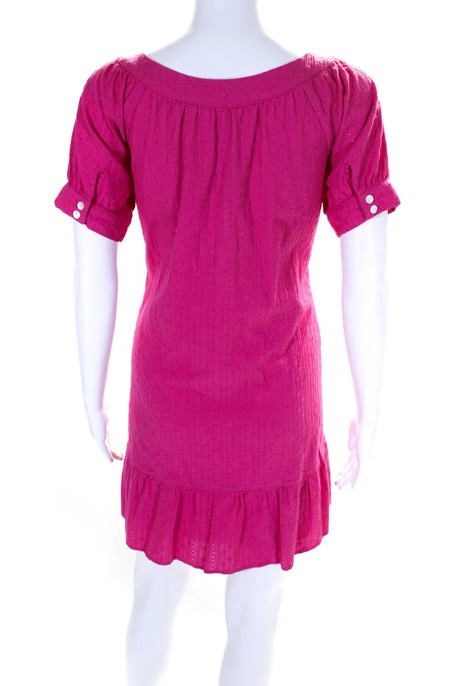 Mini Vestido Tocca Para Mujer Algodón Floral Tejido Manga Corta Volantes Rosa Caliente Talla 4 Foto 3 de 4