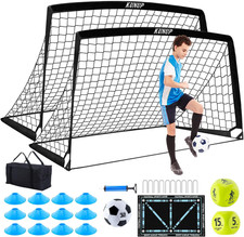 2 Set Kids Soccer Goals for Backyard with Training Equipment, Portable Foldable