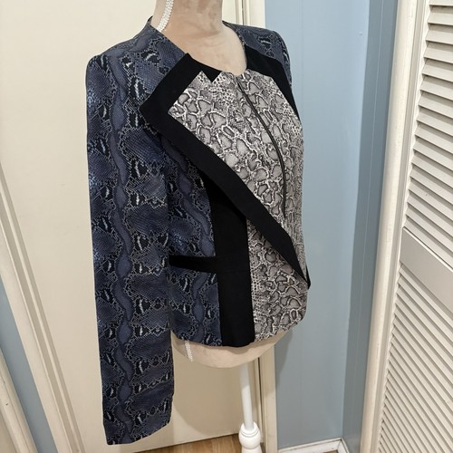 BCBG MAXAZRIA Edward Vint. Blazer Bluco Estampado Serpiente Abstracto Talla Grande Azul - Imagen 5 de 17
