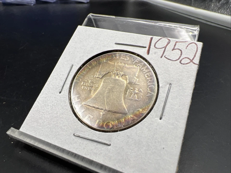 1952 P Franklin Half Dollar Silver Coin Circ Nice Toning Toner Rainbow Rev SKU#A - Image 4 of 4