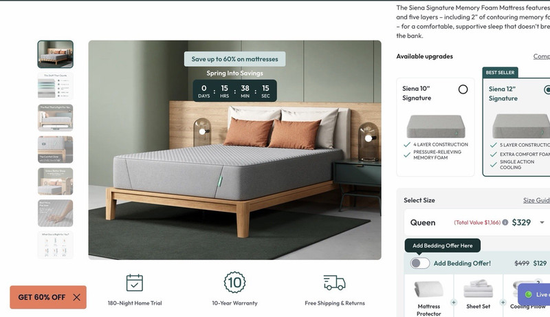 Siena Siena Signature Queen 12in Memory Foam Mattress w/ Cooling, Gray