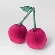 Room Essentials Valentines Day Velvet Plush 14" Pink Cherries Throw Pillow C764