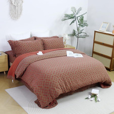 Vintage 3Pcs Boho King Size Duvet Cover Set Rust Red Floral Damascus Print Beddi