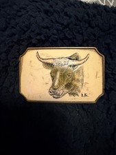 Belt Buckle Hand Engraved Ivory Of A Longhorn Bull. Vintage Western