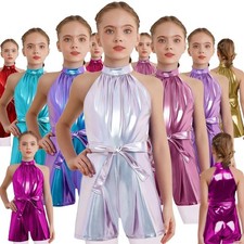 Kids Girls Rompers Performance Unitards Back Invisible Zipper Jumpsuits Latin