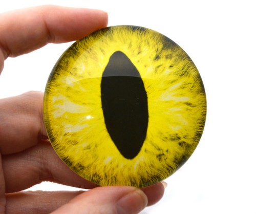 Pair Bright Yellow Cat Glass Eyes Jewelry Dolls Taxidermy Flatback Cabochons - Picture 11 of 12
