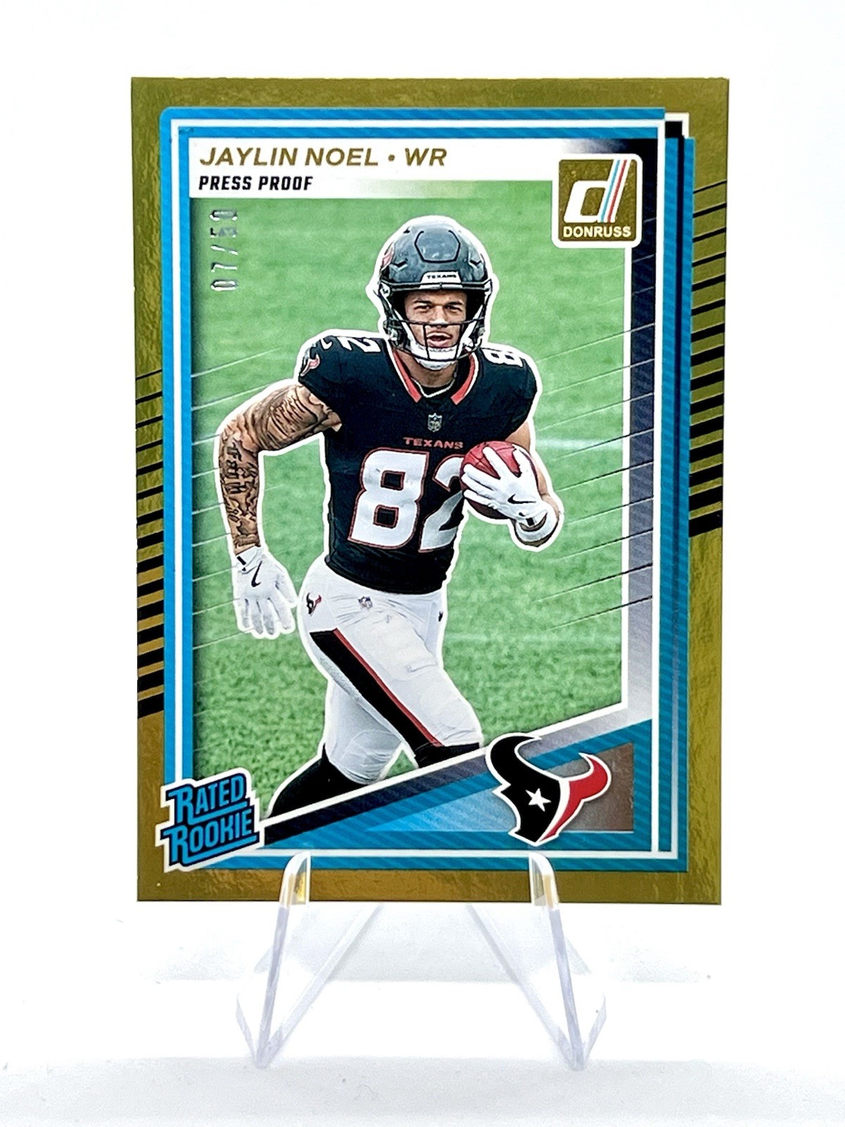 Jaylin Noel 2025 Panini Donruss Rated Rookie Gold Press Proof /50 #324 Texans