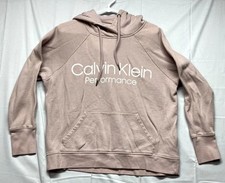 Calvin Klein Performance Hoodie Women Medium Dusty Pink Cotton Thumbhole Sleeves