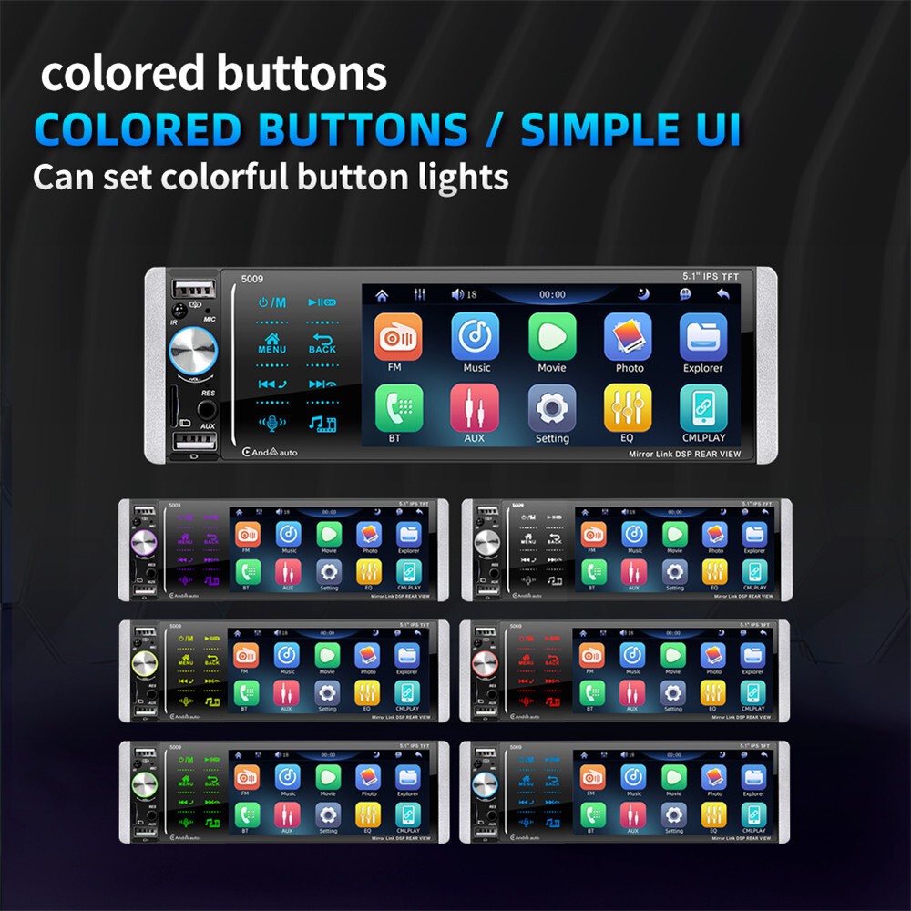 5.1in 1Din Touch Screen Car Radio Stereo Bluetooth AM/FM MP5 Player Android IOS