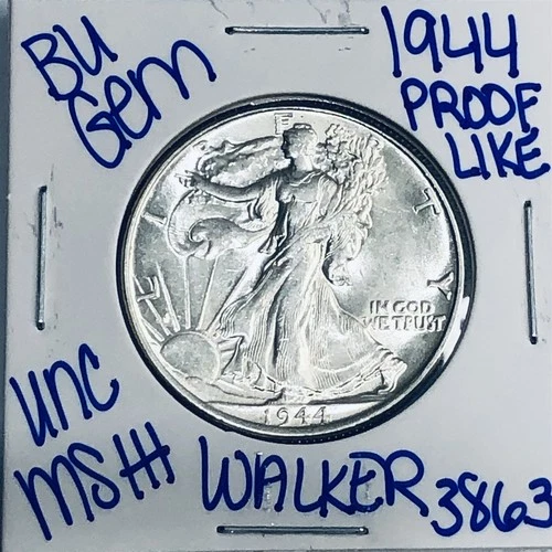 1944 BU UNCIRCULATED WALKING LIBERTY SILVER HALF DOLLAR AUTHENTIC U.S. MINT 3863