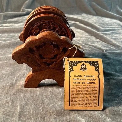 Vintage handmade wooden coaster set