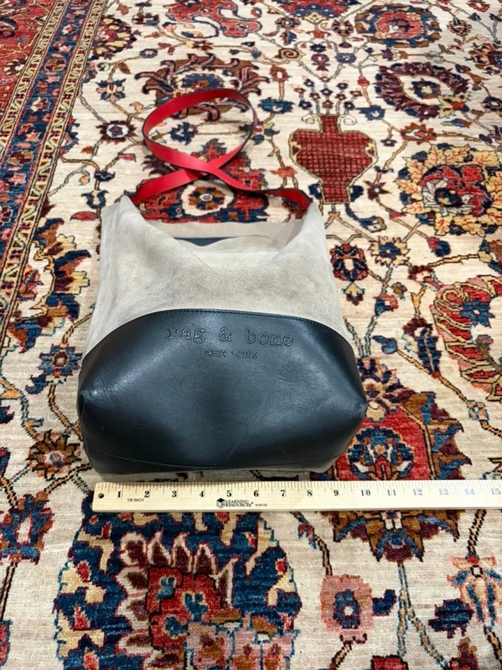 Bolso de Mano Rag & Bone Field Cuero Gamuza Gris Negro Rojo Correa Grande Foto 2 de 4