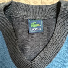 Lacoste Mens Argyle V-Neck Sweater Navy Blue Long Sleeve Crocodile Logo Large