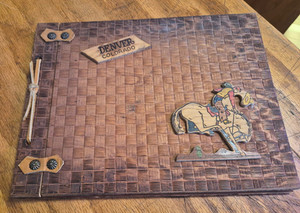 Vintage Bronco Denver, Colorado souvenir 12" x 9" wooden cover unused scrapbook