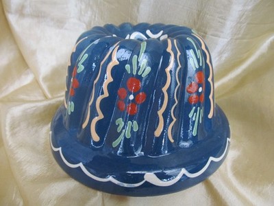 Vintage blaues Soufflenheim Elsass Konvolut / Kugelhopf Keramik Gießform D18cm H10,5cm