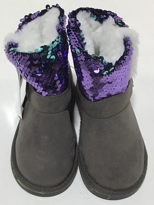 Muk Luks Girls Slipper Boots Grey Sequin Size