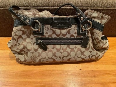 Coach Penelope Signature Jacquard Khaki & Black Leather Shoulder Bag