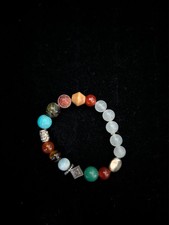 Natural Multi-Gemstone Chakra Stretch Bracelet - Tiger's Eye, Carnelian, Quartz