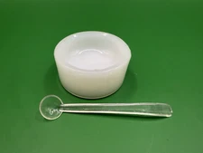 Rare Vtg HAZEL ATLAS Open SALT CELLAR/Dip White Milk Glass w Miniature Spoon