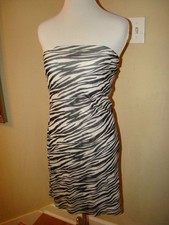 EXPRESS 100% NYLON ZEBRA BLACK WHITE WIGGLE STRAPLESS DRESS SIZE 1 / 2 SMALL 