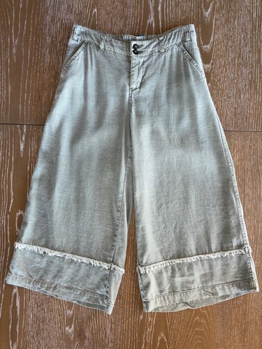 $168 SUNDANCE Olive Green Wide-Leg Crop Pants Feminine Lace-Up Detail Sz 2P 2 P - Picture 3 of 14