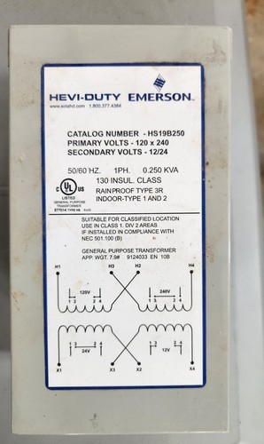 EMERSON SOLA HEVI-DUTY TRANSFORMER HS19B250 - 第 1/4 張圖片