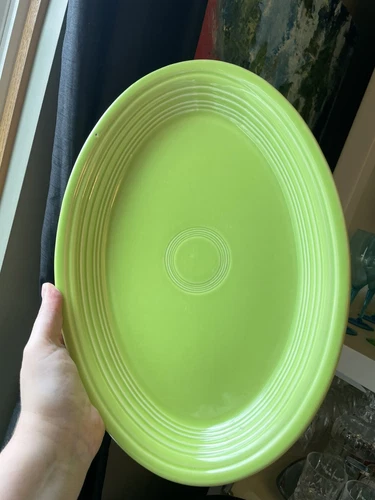 Vintage Fiesta 13.25 Oval Serving Platter in Chartreuse Green Glaze Lead Free