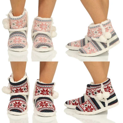 Damen Kuschelsocken Hausschuhe Hüttensocken Teddyfell Norweger Hausstiefel