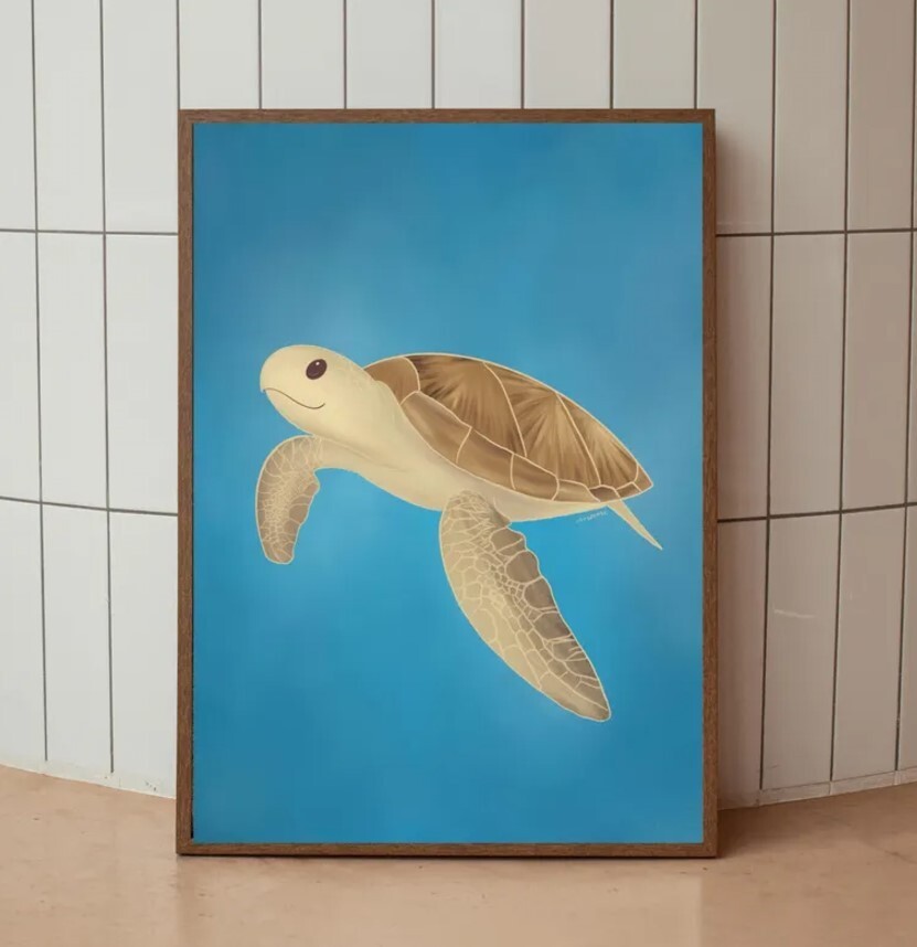Turtle Art Print, Sea Turtle Wall Decor,Hand Draw,Coastal Marine Life Poster