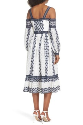 Ever New Cold-Shoulder Midi Dress, White/Navy / Regular 2 (XS)