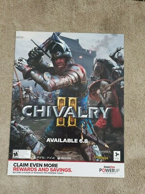 Chivalry 2 28'' X 22'' Poster Video Game Promo THICK Display Ad BRAND NEW
