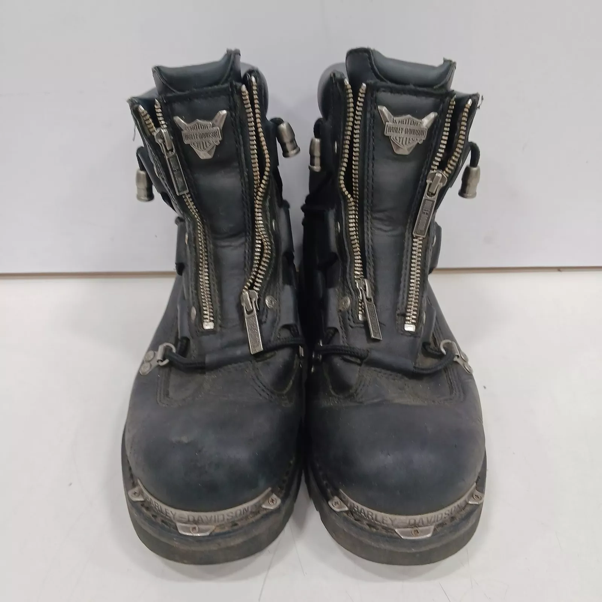Auth Harley Davidson Motorcycle Double Zipper Leather Boots 