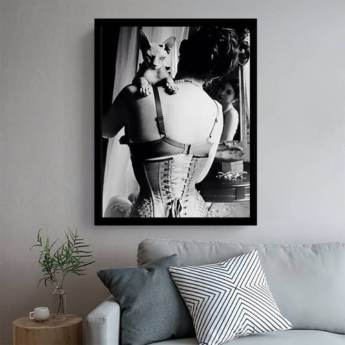 Sphynx Cat Woman Canvas Art Picture Print Black & White Large 60cm x 40cm 504 - Picture 2 of 9