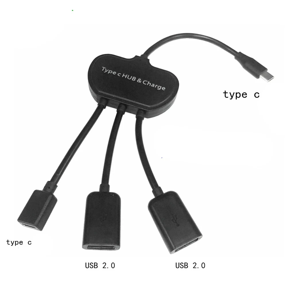 USB-C OTG Cable with Dual Ports Hub and Type-C Charging