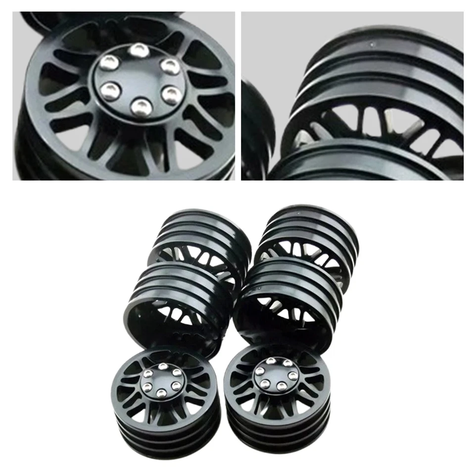 Black Alloy 1.9 Wheel Rim Set 2 front +2 Dually Rear for RC4WD RC Car Crawler - Image 3 of 4