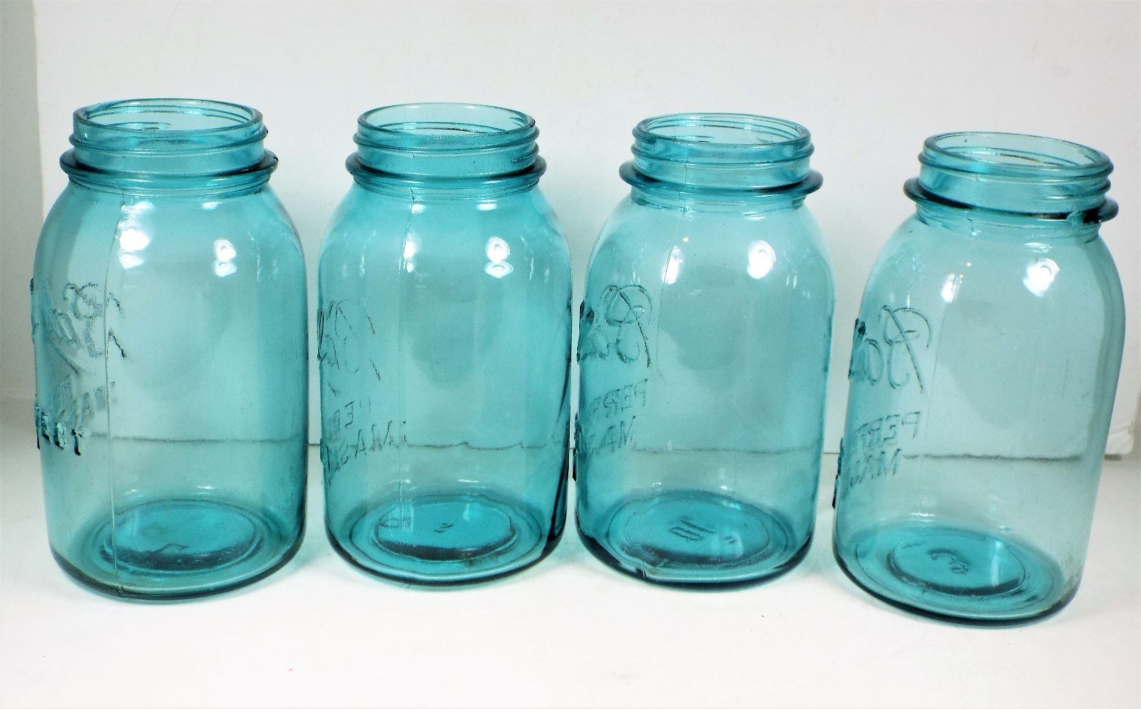 4 Vtg BALL PERFECT MASON Aqua Blue Quart Canning Jars 19101933 eBay