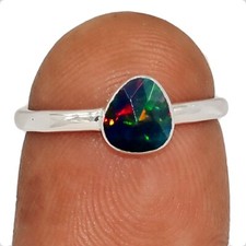 TreatedFaceted Chalama Black Opal 925 Sterling Silver Ring Jewelry s.6 CR67185