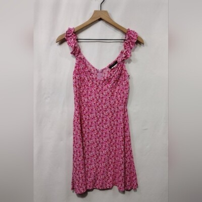 B. Smart Floral Dress Womens 7 Pink Cottagecore Peasant Barbiecore